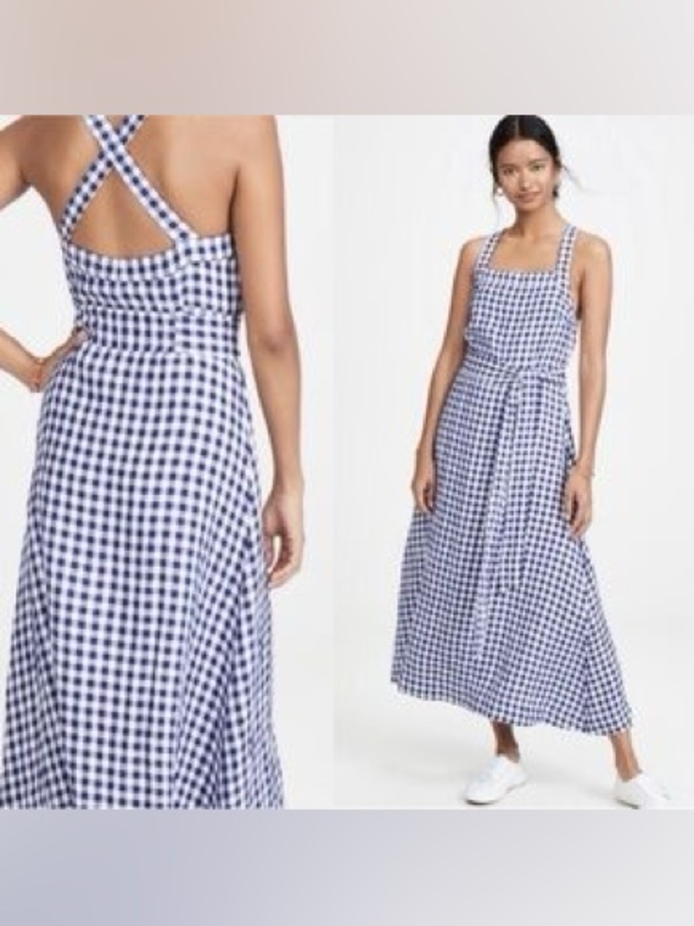 AYR - The Porch Dress - Navy and White Gingham Tie-Waist Dress 100% Linen